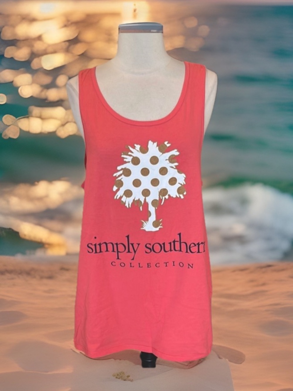 Beachy Simply Southern Oversized Like New Tank Coral